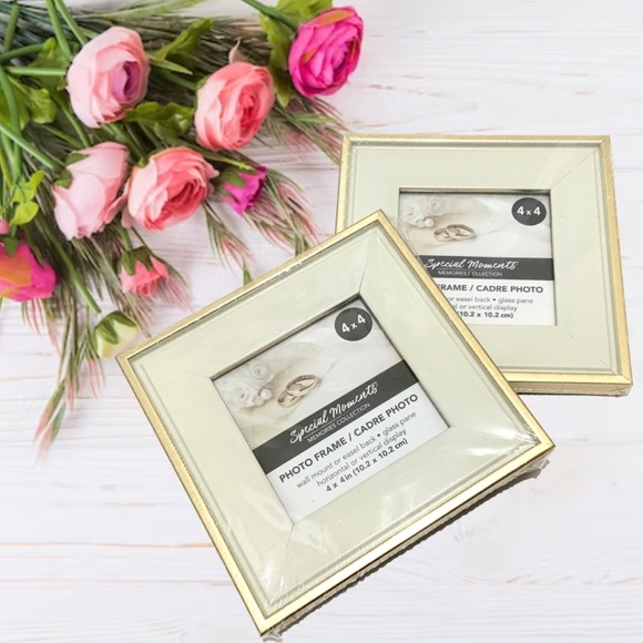 Set of 2 Picture Frames Ivory Gold Photo Frame with Mat Poster Frame 4x4 inches - Picture 6 of 8